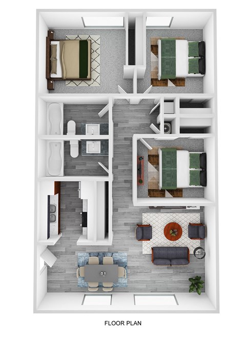 Three Bedroom Floor plan with Two Bathrooms